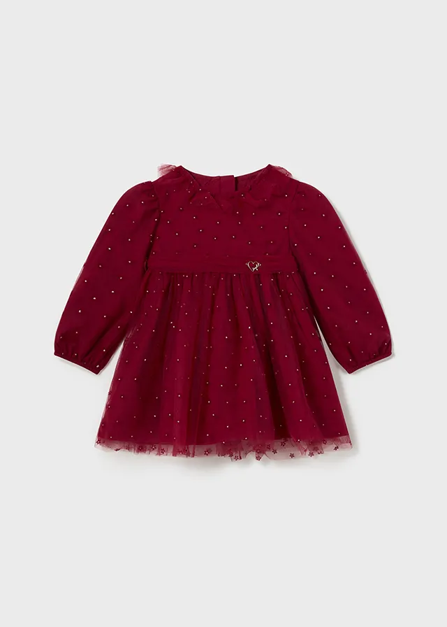 MAYORAL mini girls tulle dress red with beads 2907aw24