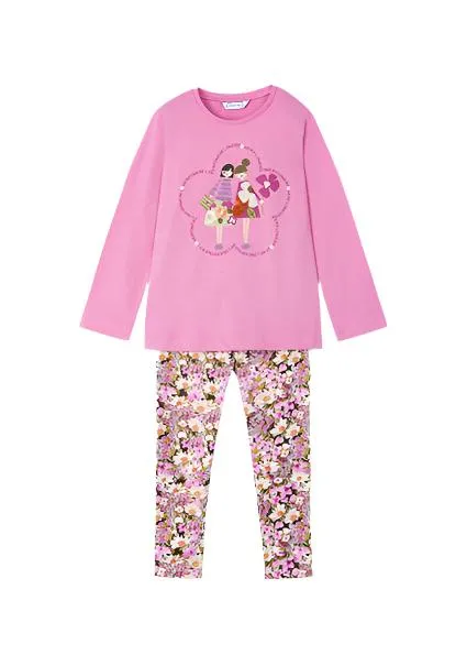 MAYORAL kid girls leggings set pink floral 4713aw24