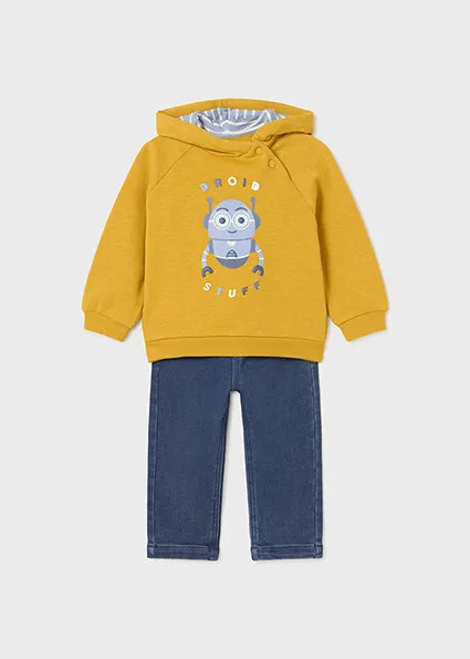 MAYORAL mini boys 2pc set mustard sweater and jeggins robots 2641aw24 