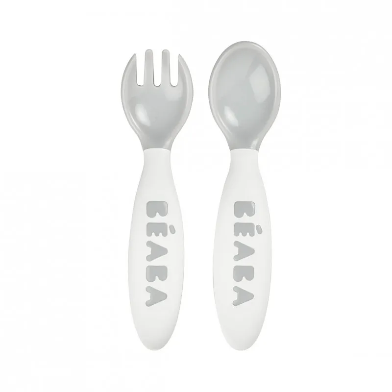 Beaba 2nd-Age Fork and Spoon Ergonomic Set 8m+ Light Grey 913470