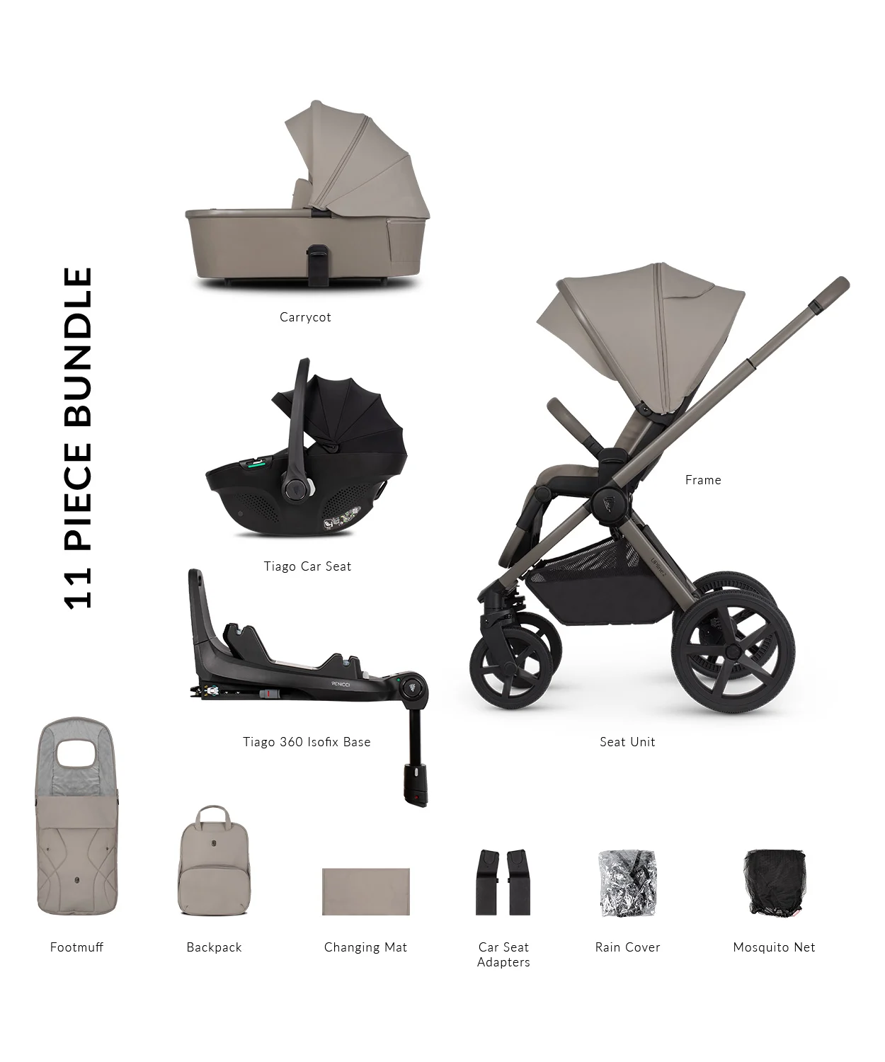 Venicci Upline 2 - Taupe 3in1 + 360° Isofix Base