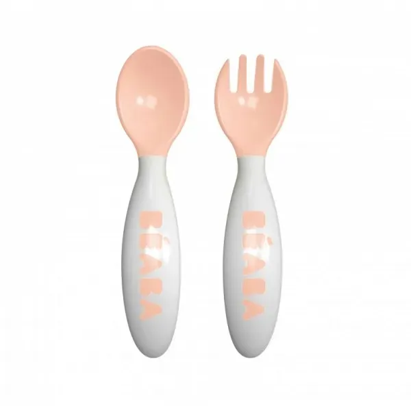 Beaba 2nd-Age Fork And Spoon Ergonomic Set 8m+ Pale Pink 913400