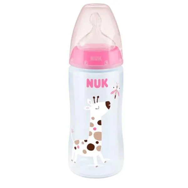 Nuk First Choice Silicone 300ml Bottle Pink Giraffe 0-6m