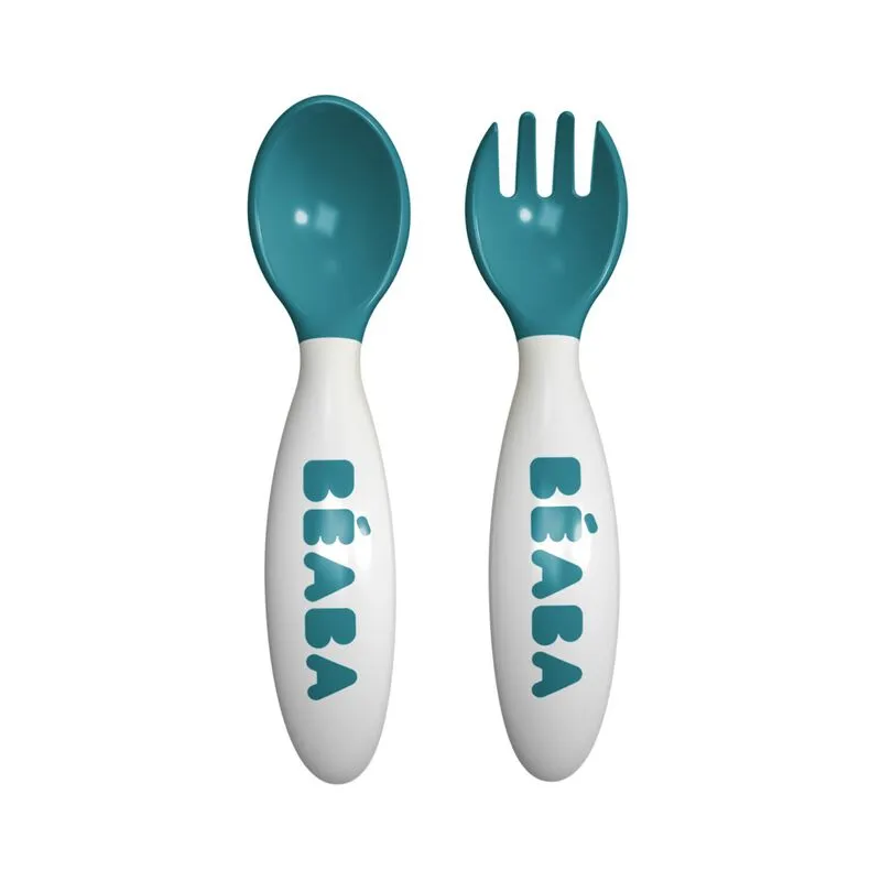 Beaba 2nd-Age Fork and Spoon Ergonomic Set 8m+ Pale Blue 913398