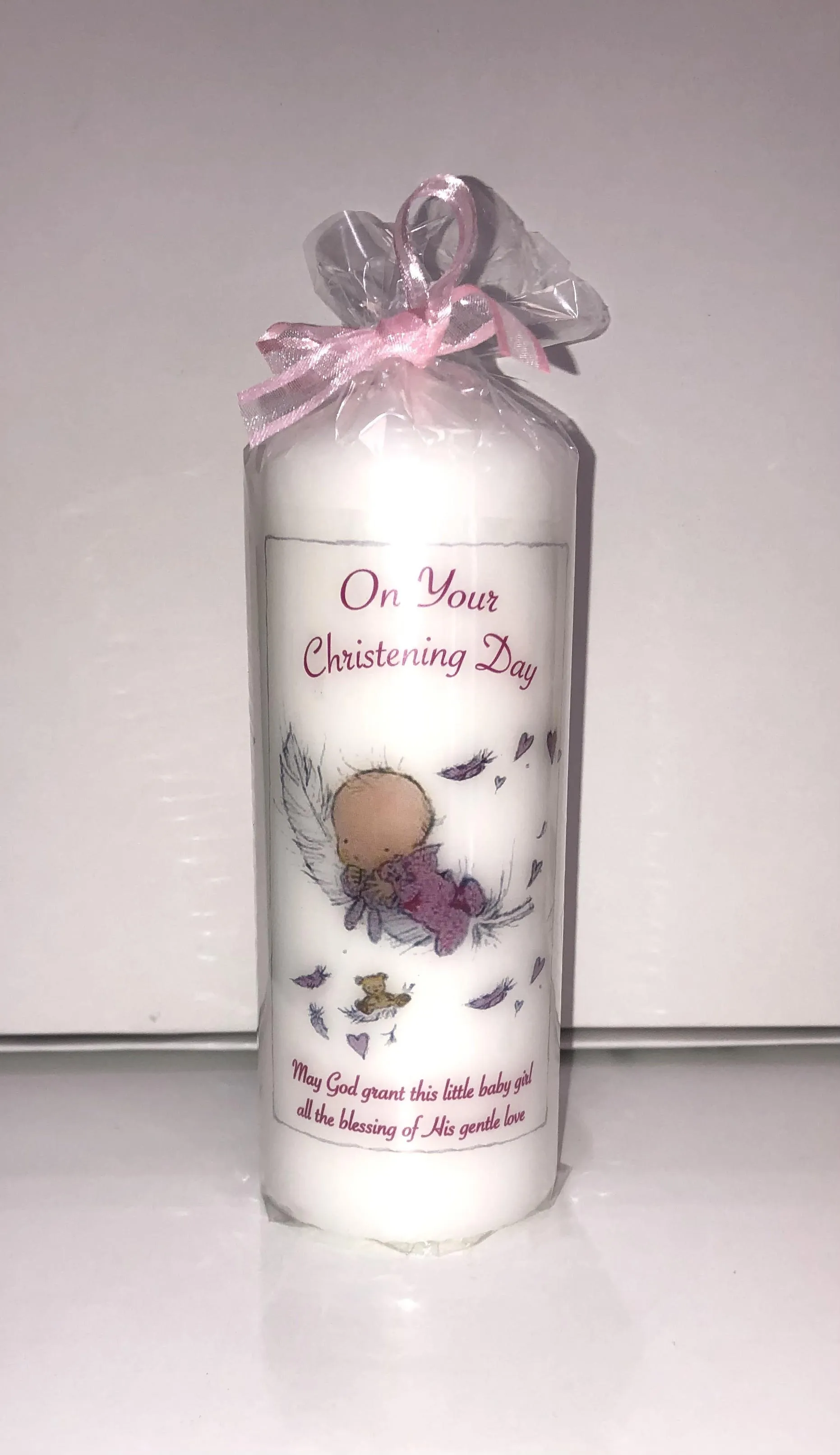 baby girl christening candle 
