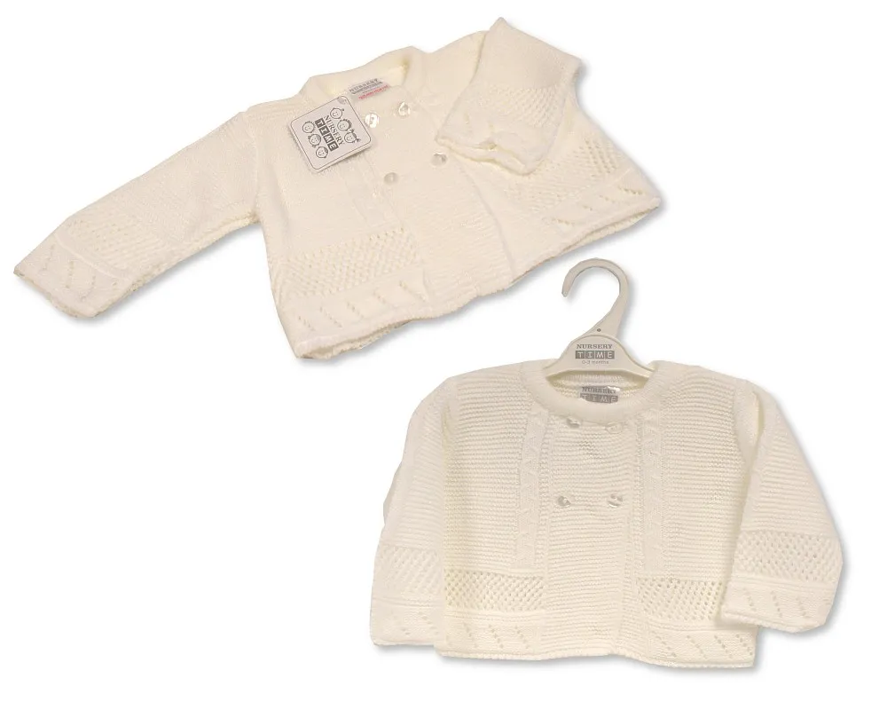 Nursery Time white double button knitted cardigan BW10-588W