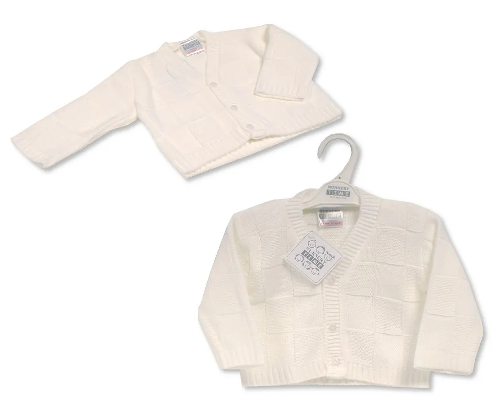 Nursery Time white knitted cardigan with square detailing BW10--589W