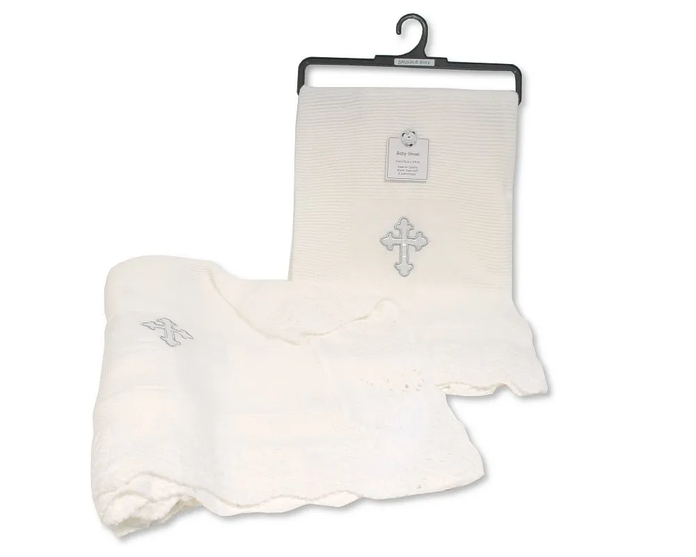 SHNUGGLE BABY christening shawl with cross BW-110-419