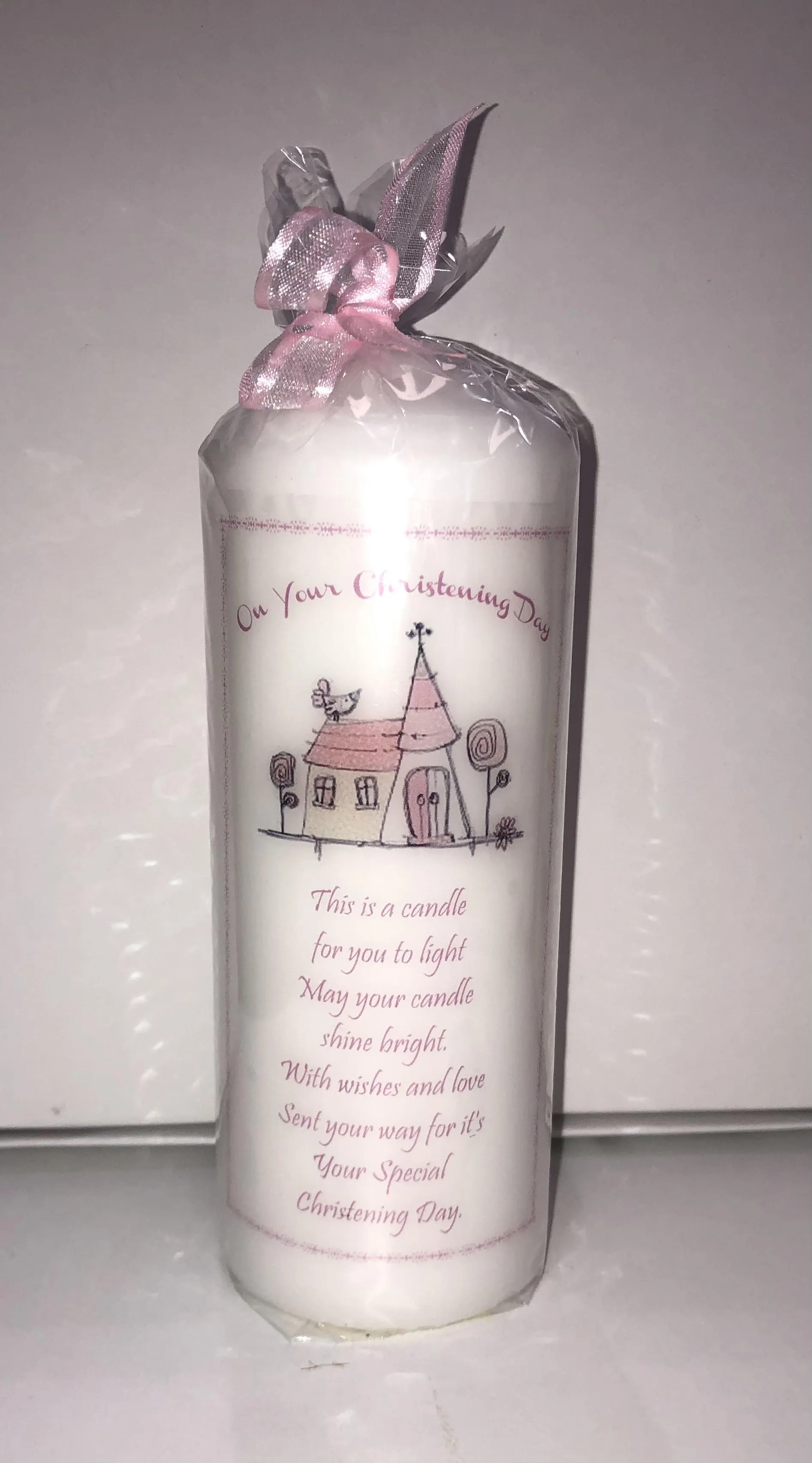 On Your Christening Day Candle Church pink 