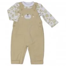 PURE AND SOFT baby boys dungaree set beige bears h13543