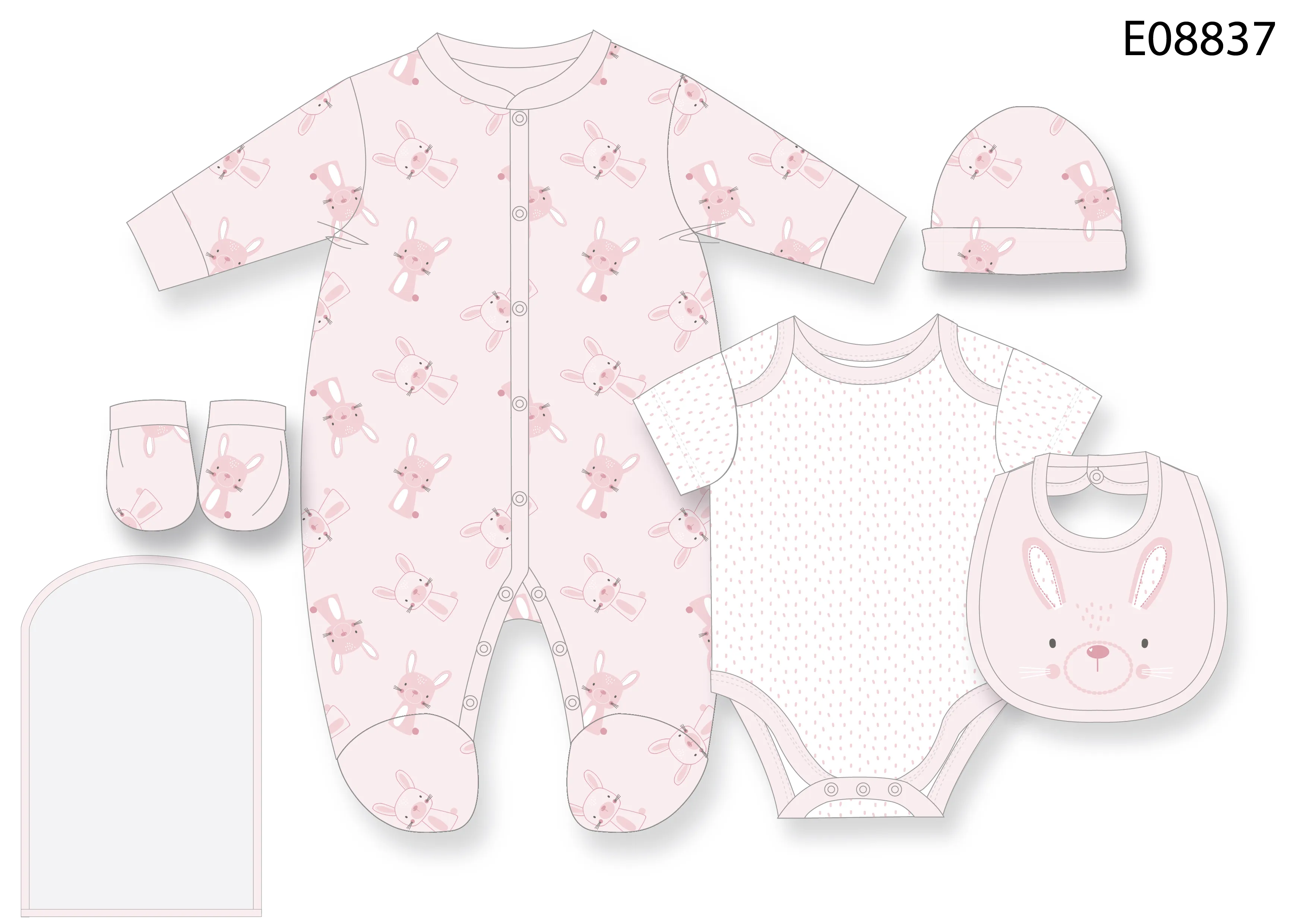 ROCK A BYE  BABY girls pink bunny 5pce sets E08837