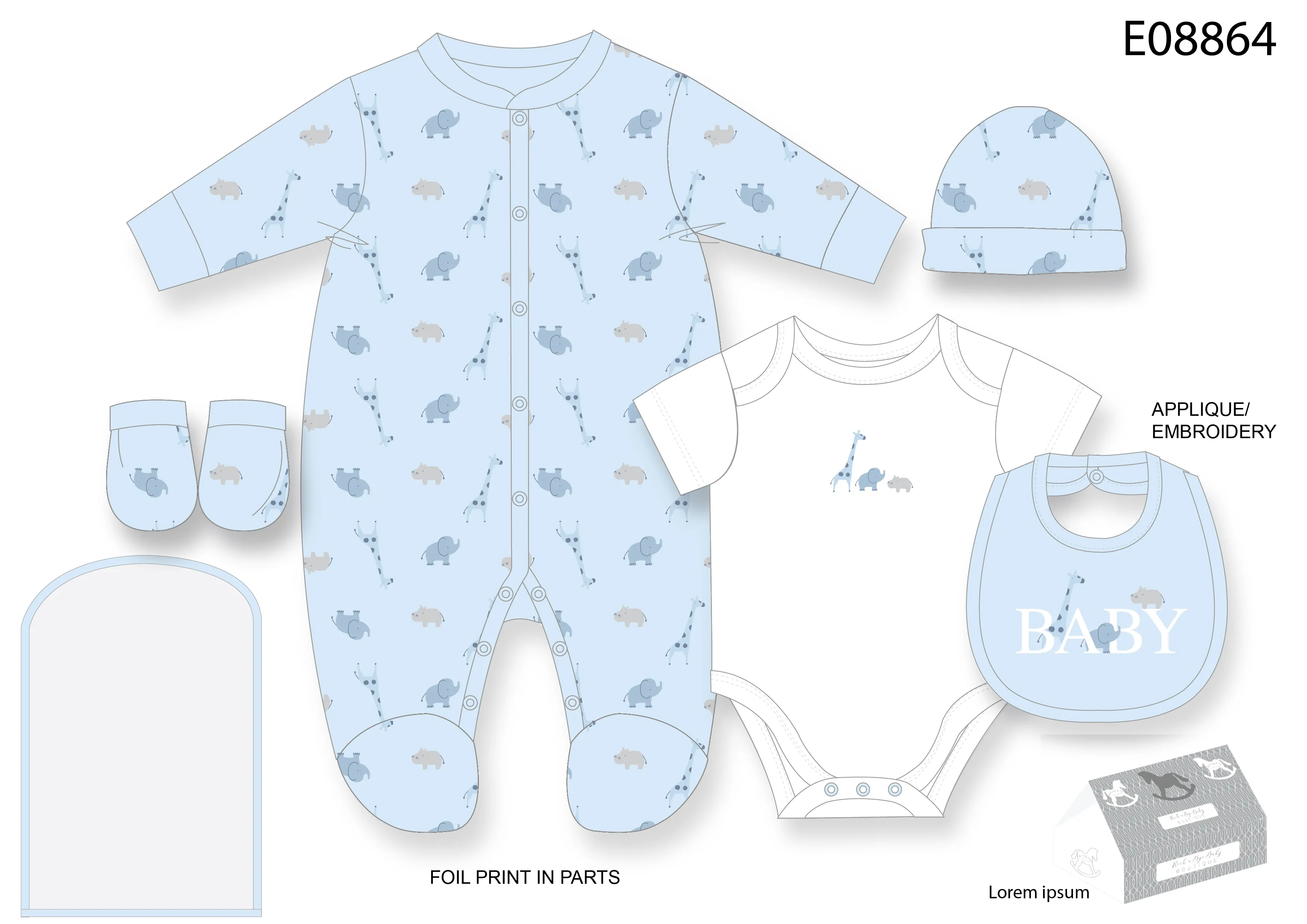 ROCK A BYE BABY boys blue safari 5pc set E08864