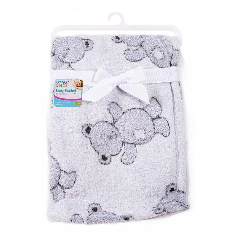 FIRST STEPS grey baby blanket bears FS718