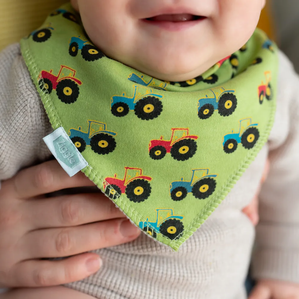 ZIGGLE bandana bib green tractors zbbac