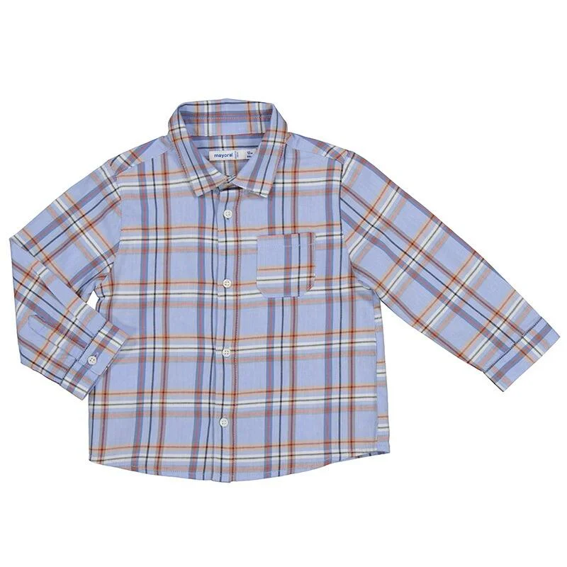 MAYORAL mini boys blue orange check ls shirt 2191aw24