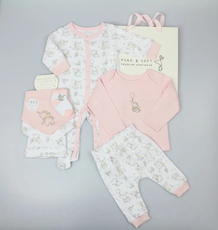 soft & pure 7pc gift bag set pink elephant party aw24 gft/e13345