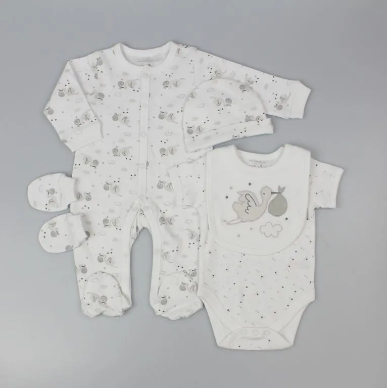 WATCH ME GROW white/grey stork 5peice layette set gft/h13618