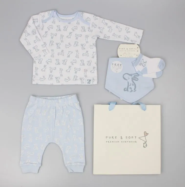 PURE&SOFT 4pc blue buny set