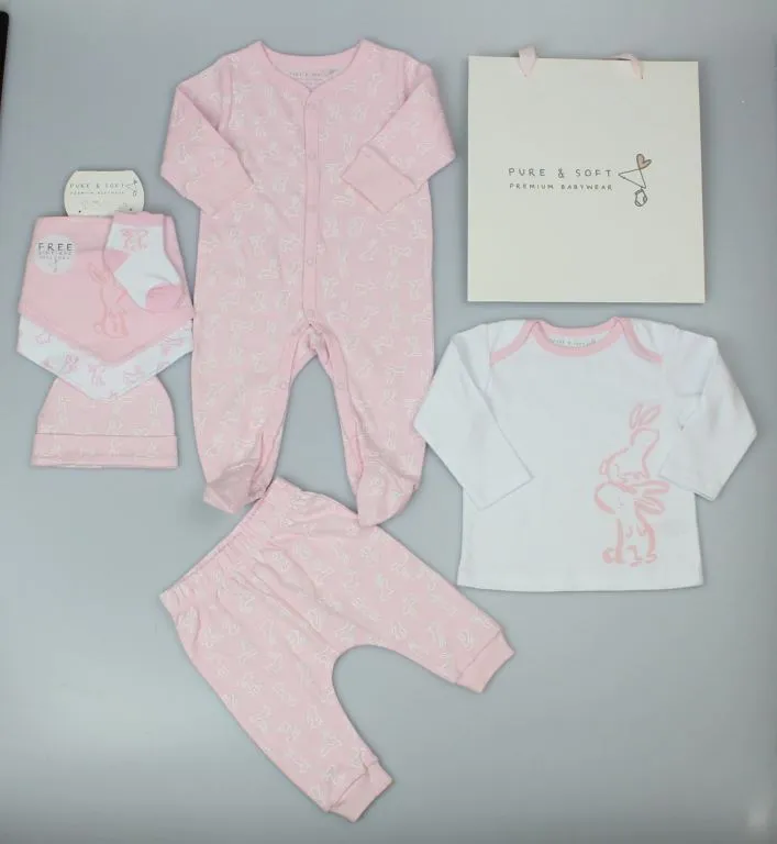 PURE&SOFT 7pc pink bunny set gft/H13673