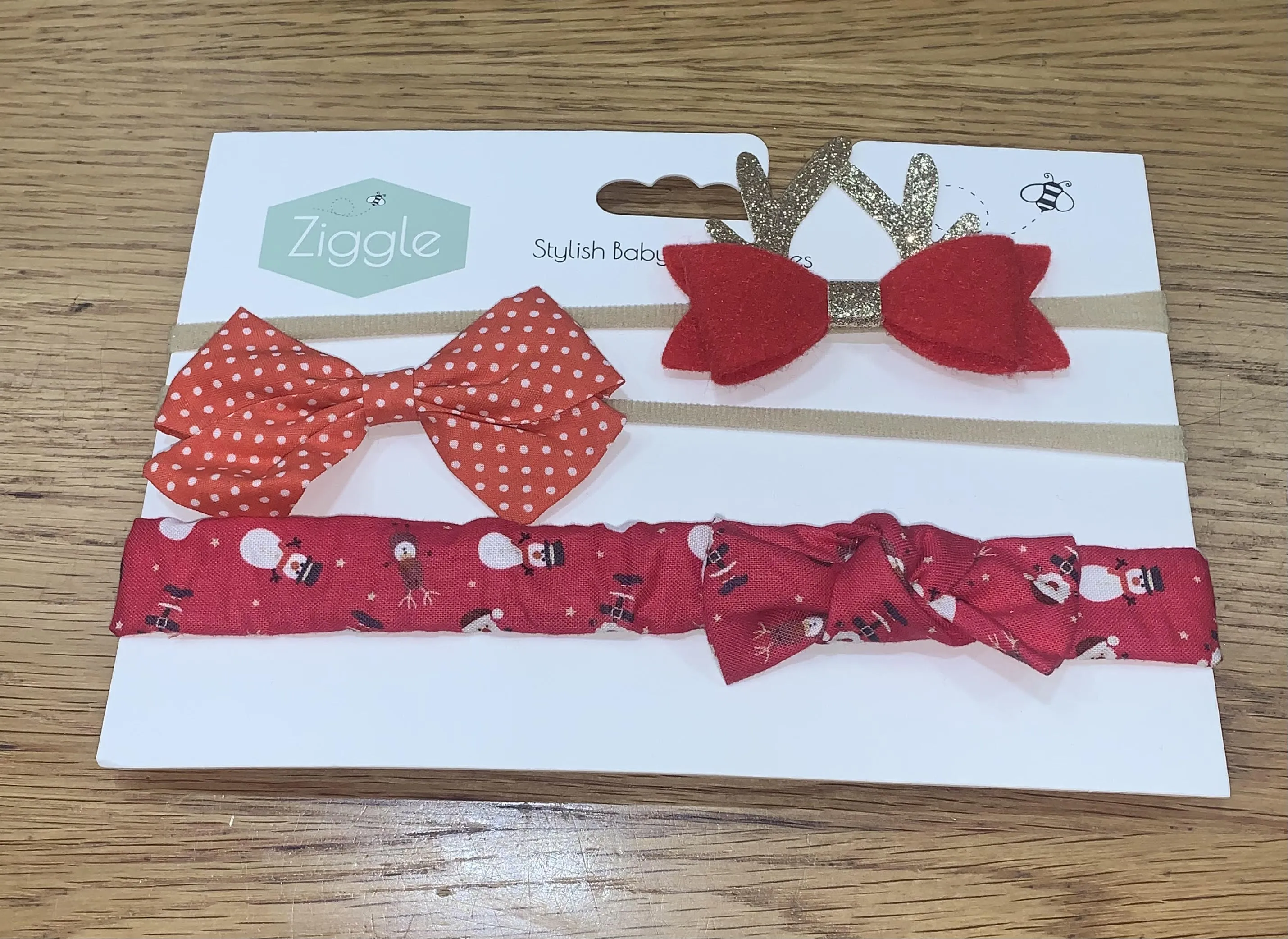 ZIGGLE girls reds christmas headbands trio set bow0001