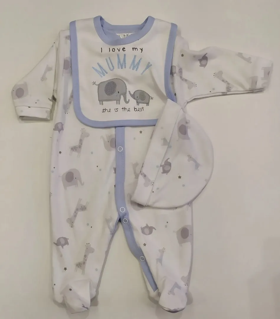 watch me grow 3 piece sleepsuit I love my mummy blue gft/wf1676