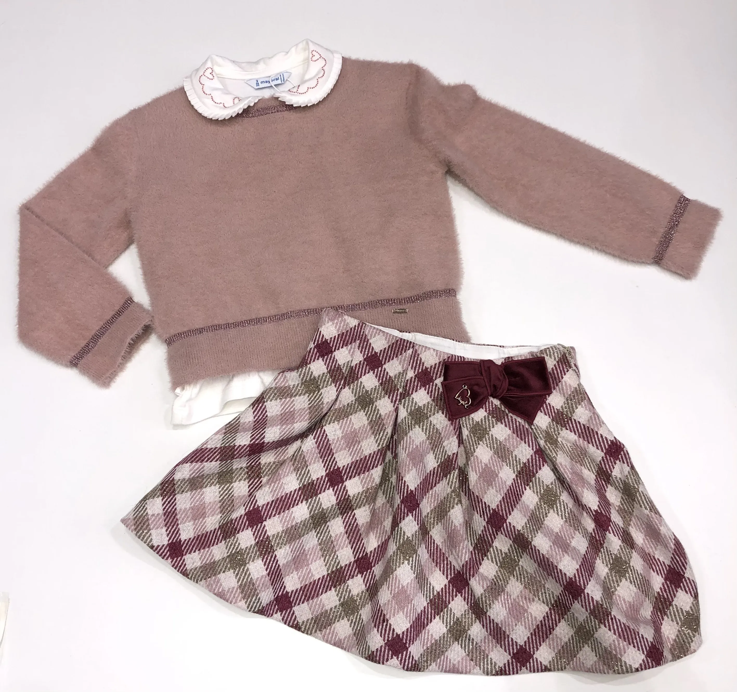 MAYORAL kid girls 3pc set knit jumper & plaid skirt 4353aw24