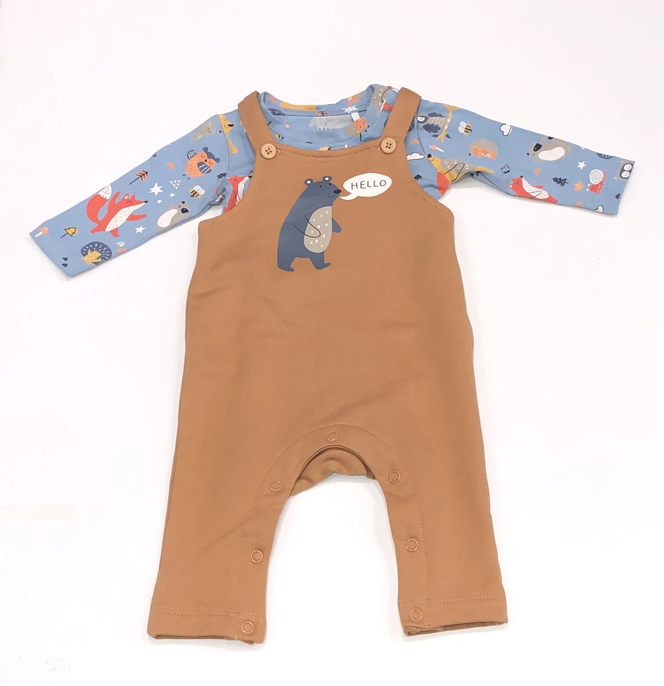 NAME IT nbm vroels top and vonne dungaree set blue/brown bear 13226071 aw24