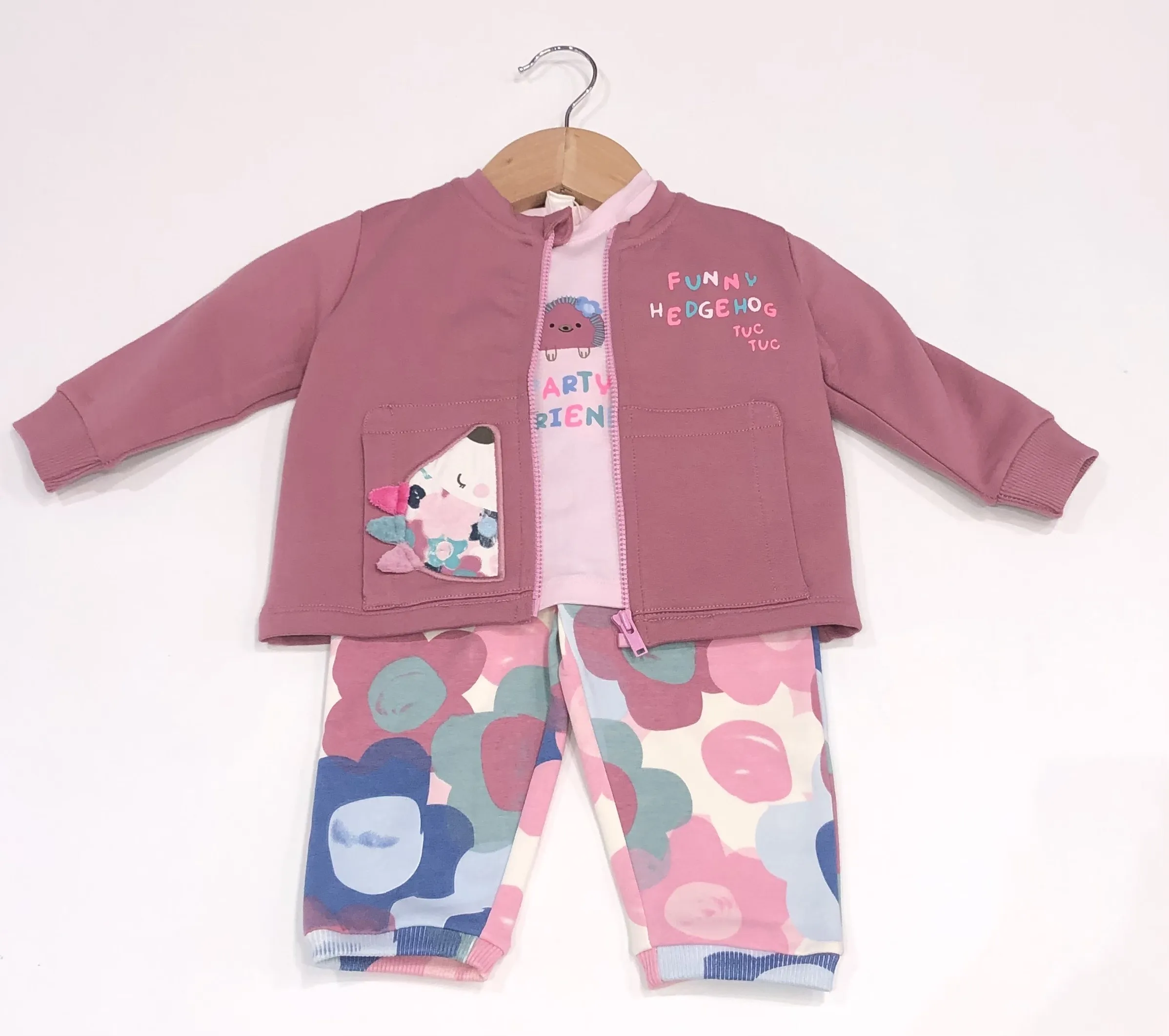 TUC TUC baby girls 3pc tracksuit mauve hedgehog 11378890 aw24