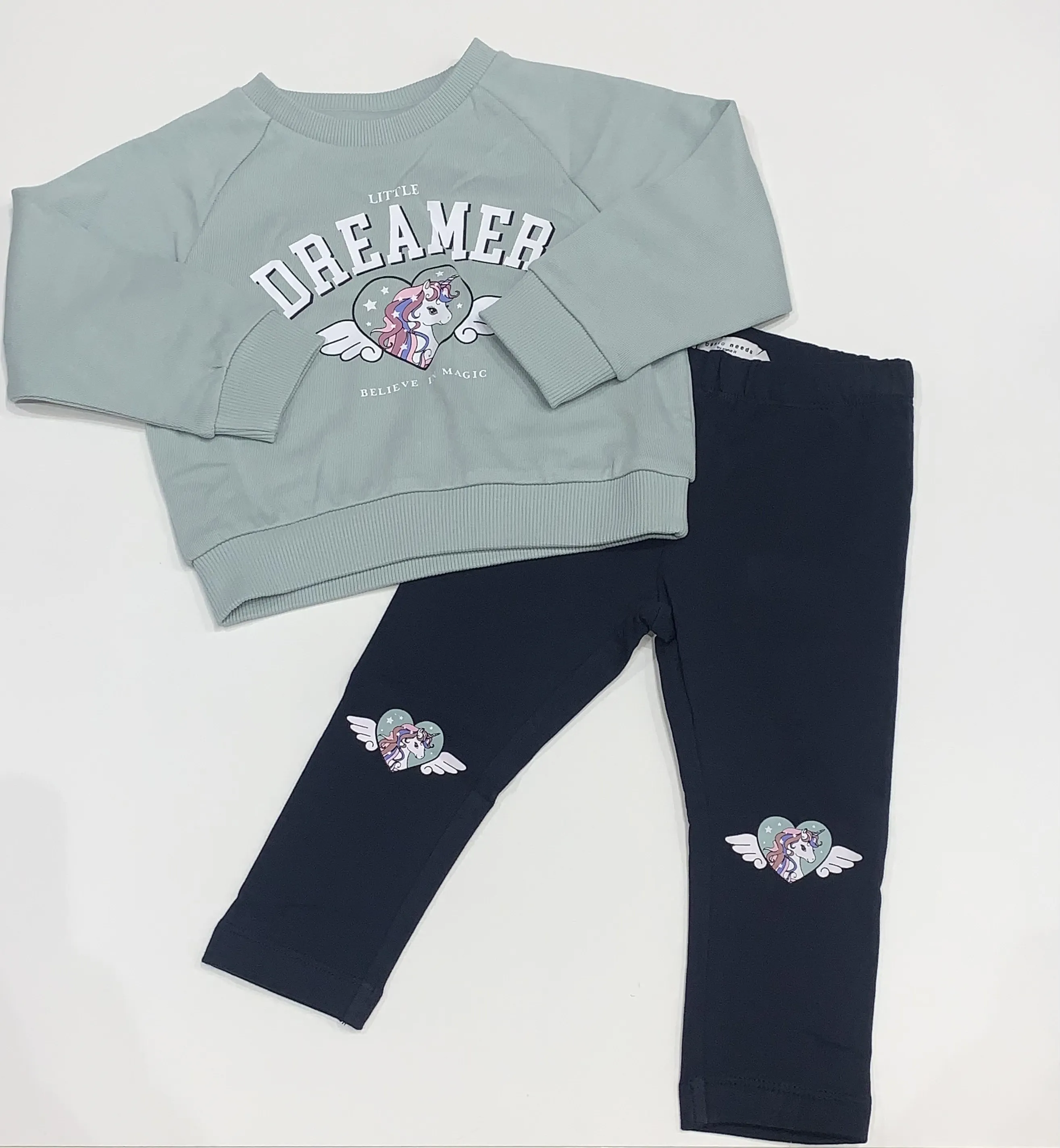 NAME IT nmf venus ls nreg sweat bru green unicorn leggings set 13234422 aw24 