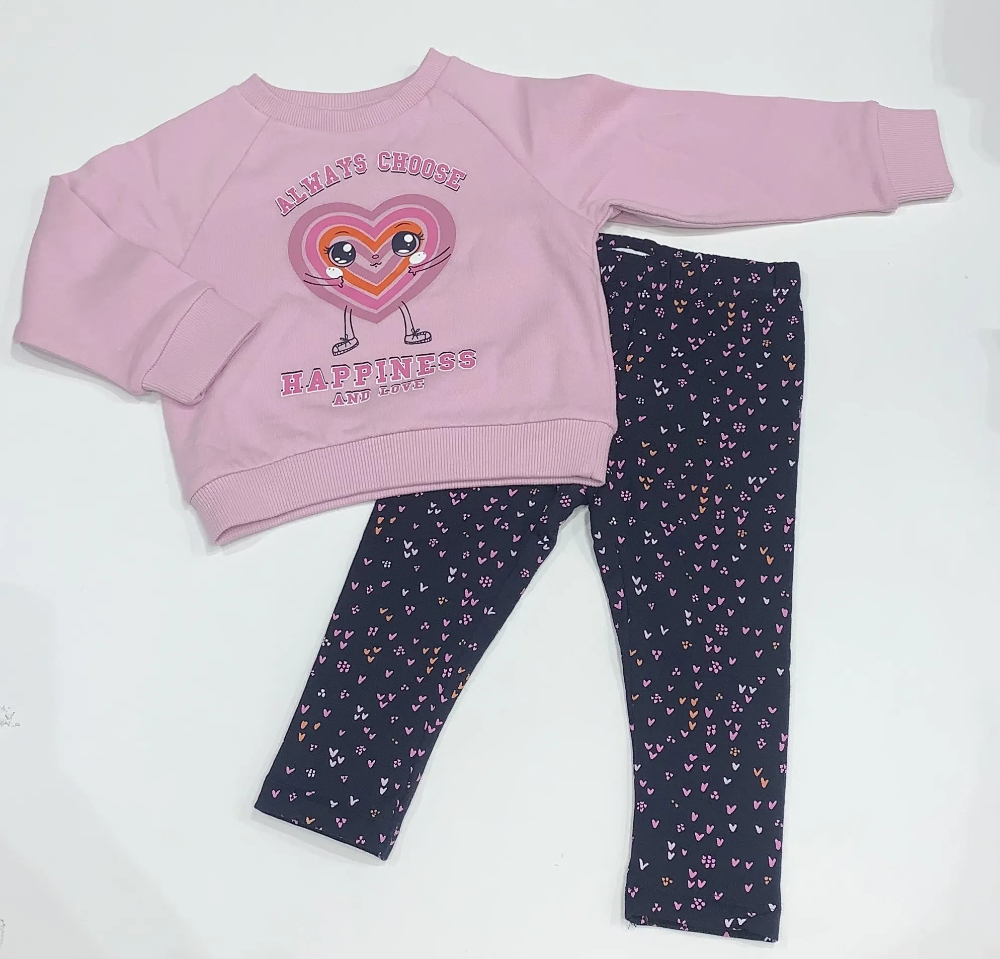 NAME IT nmf venus ls nreg sweat bru pink hearts leggings set 13234422 aw24