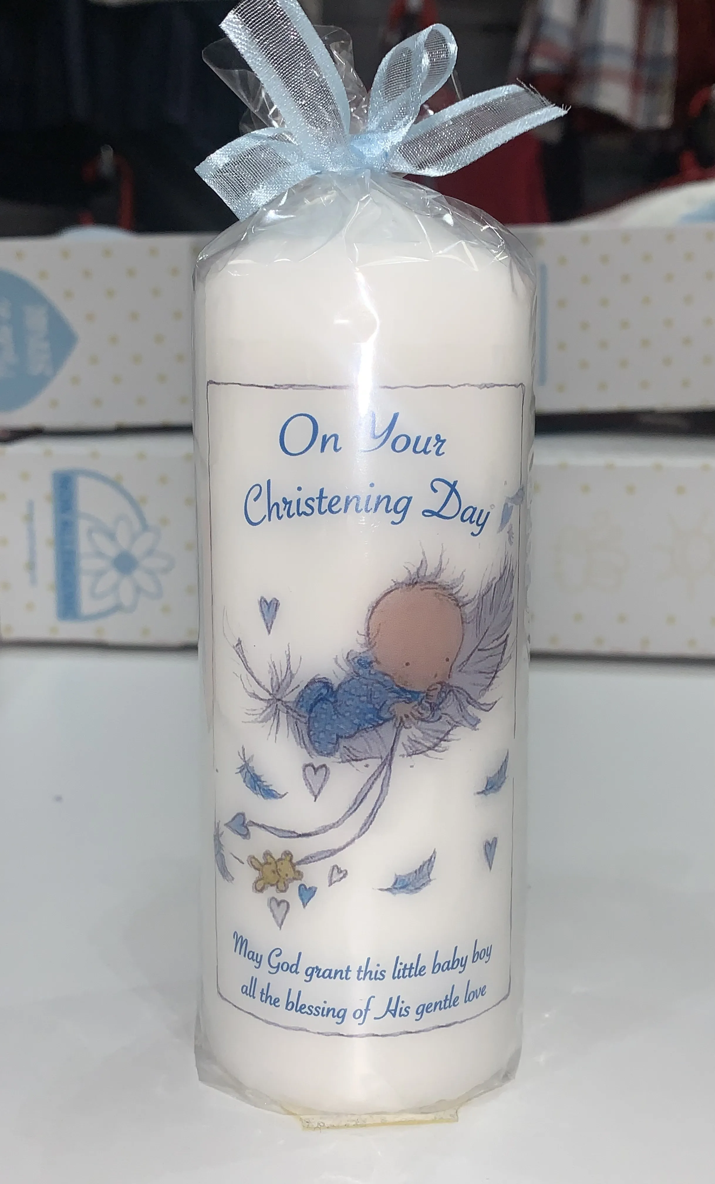 baby boy Christening Candle Blue