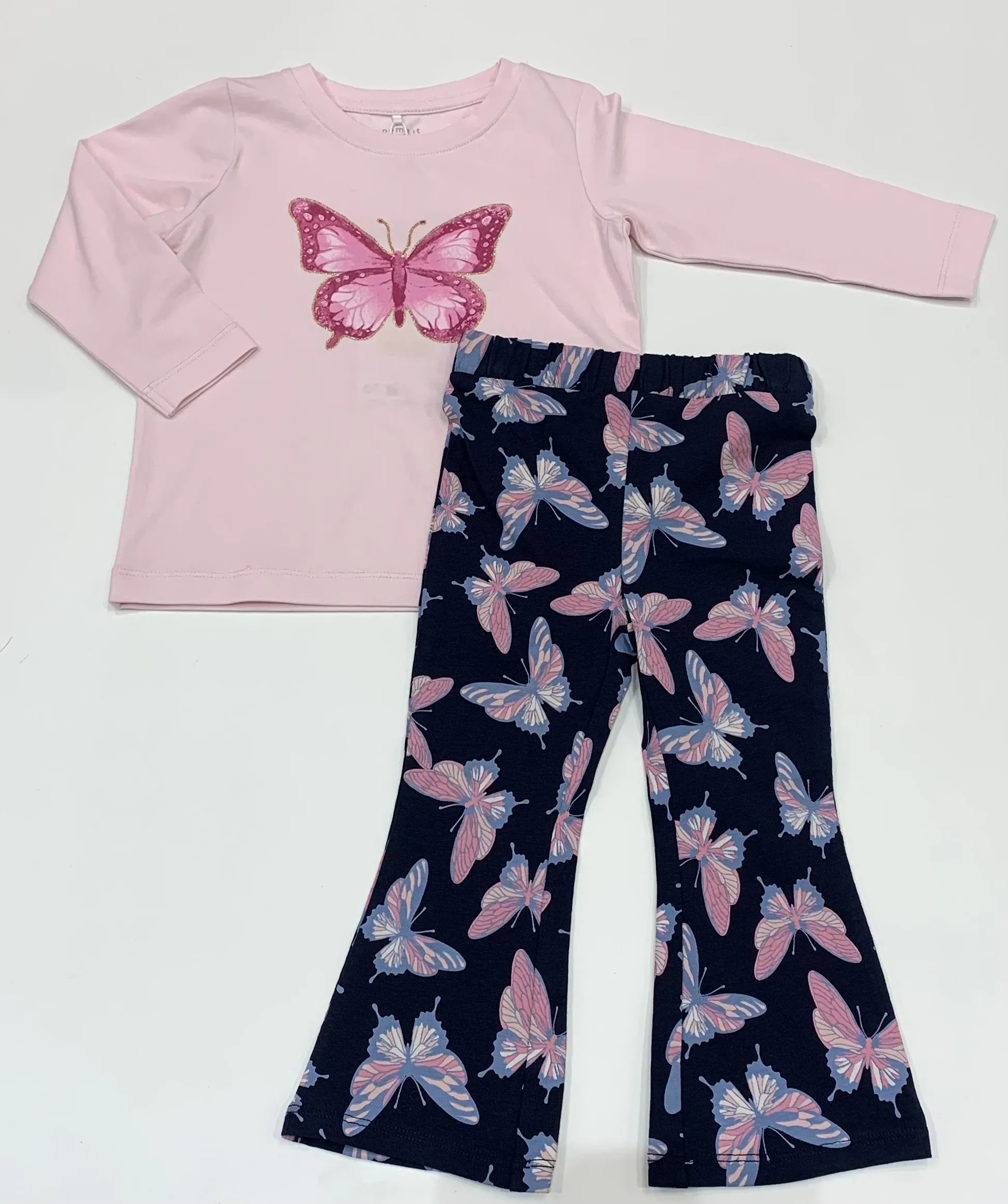 NAME IT nmf demmi ls top pink and navy butterfly flares 13241016 SS25