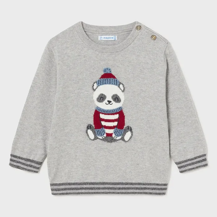 MAYORAL mini boys knit embroidered jumper grey panda 2313aw24