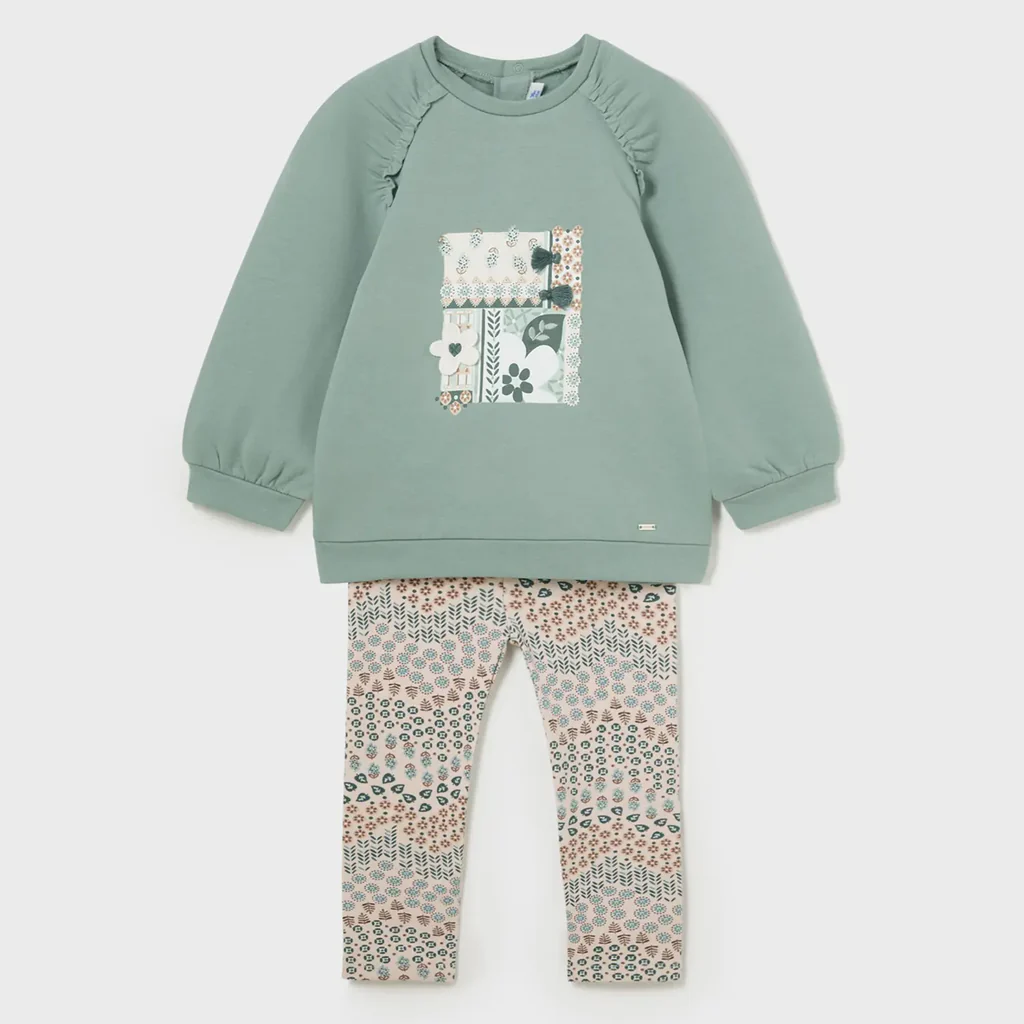 MAYORAL mini girls pullover and leggings set emerald green 2710aw24