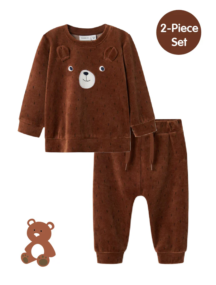 NAME IT nbm nalwin ls velour pecan brown bear set 13233440 aw24