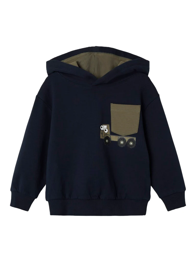 NAME IT nmm nutraktor nreg sweat hoodie navy green truck 13233677 aw24 