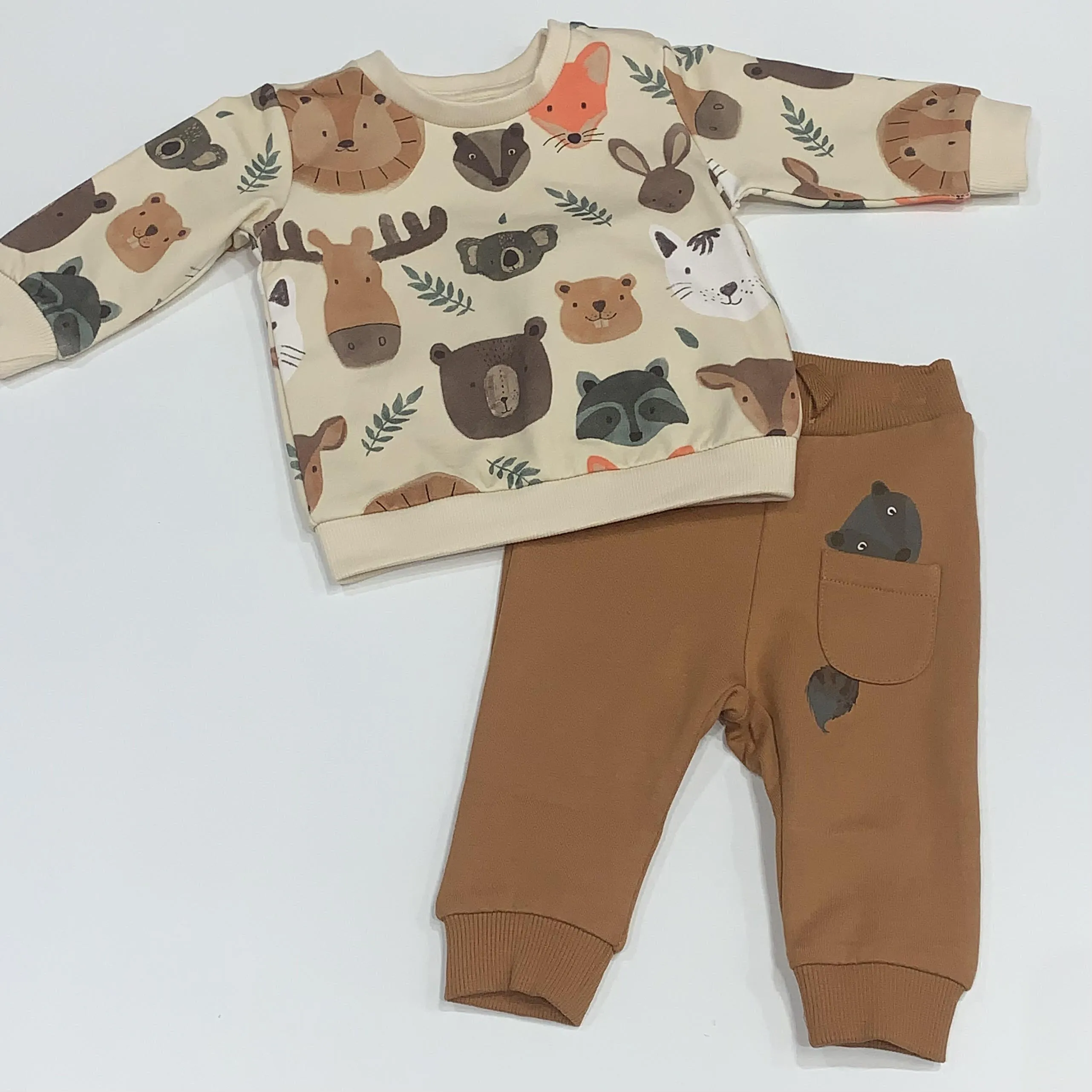 NAME IT nbm orvan ls sweat beige safari baby boys 2pc set 13233484 aw24