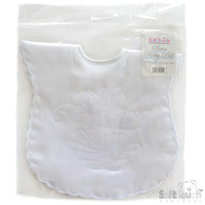 SOFT TOUCH large embroidered satin bib P5176-W