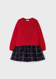 MAYORAL kid girls jumper dress tulle check skirt red 4912aw24