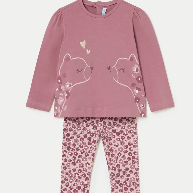 MAYORAL mini girls leggings and ls top set blush foxes 2714aw24