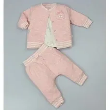 watch me grow baby pink quilted 3 piece bears outfit tst/c12106