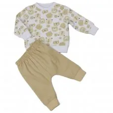 PURE AND SOFT baby boys 2pc bears suit beige h13544