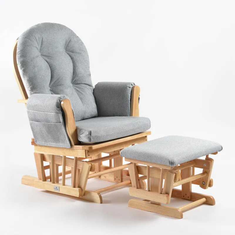 Babylo Brompton rocking  chair and stool Natural Wood / Grey 