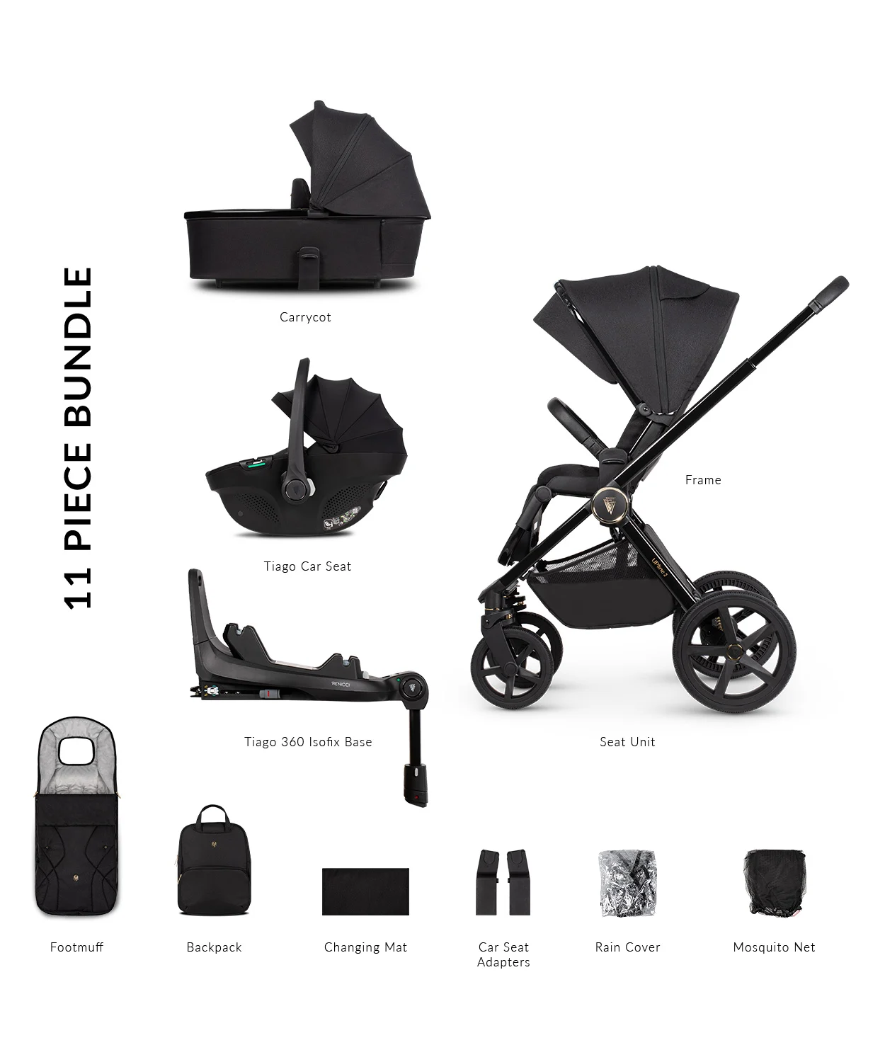 Venicci Upline 2 - All Black  3in1 + 360° Isofix Base