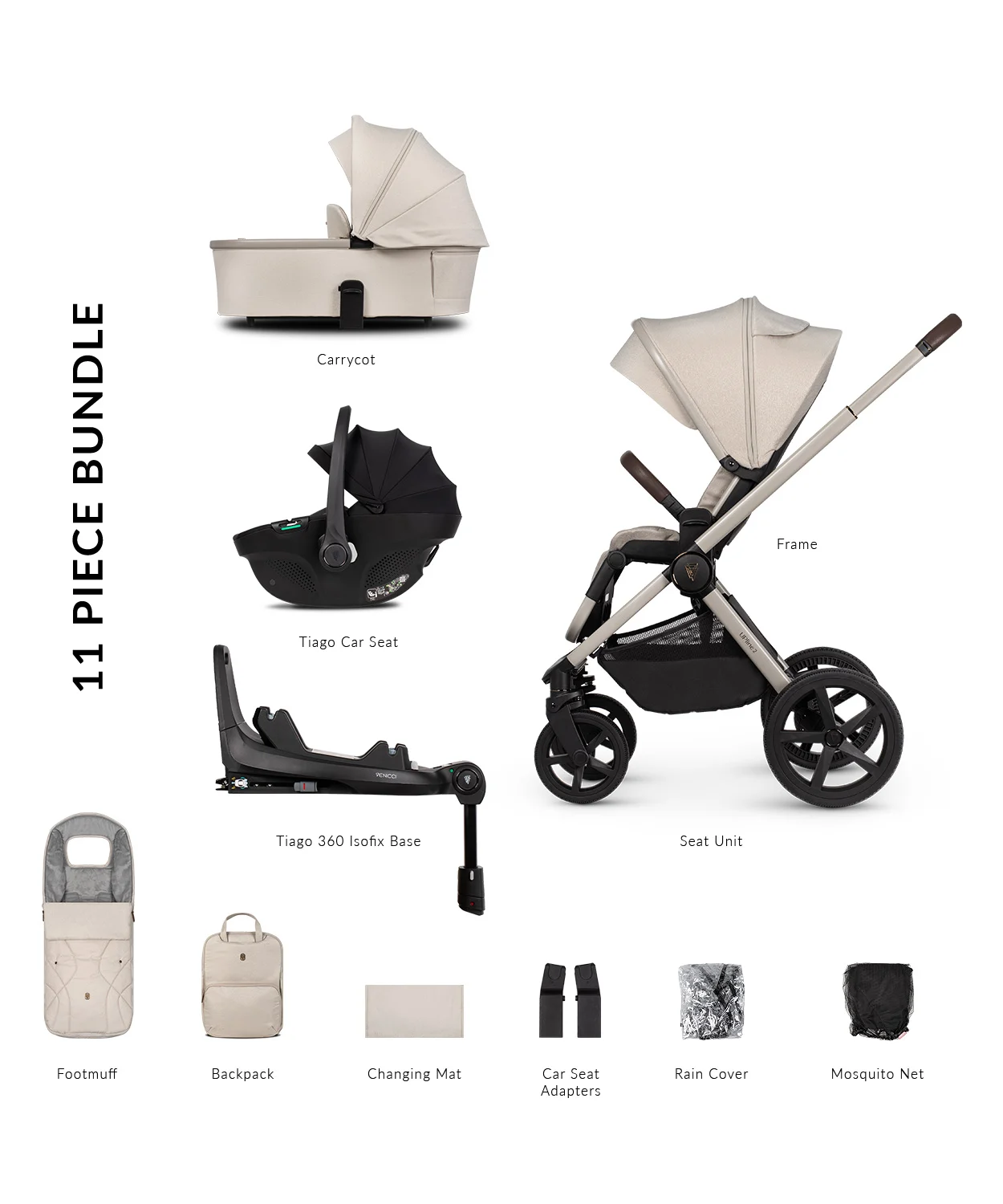 Venicci Upline 2 - Stone Beige 3in1 + 360° Isofix Base