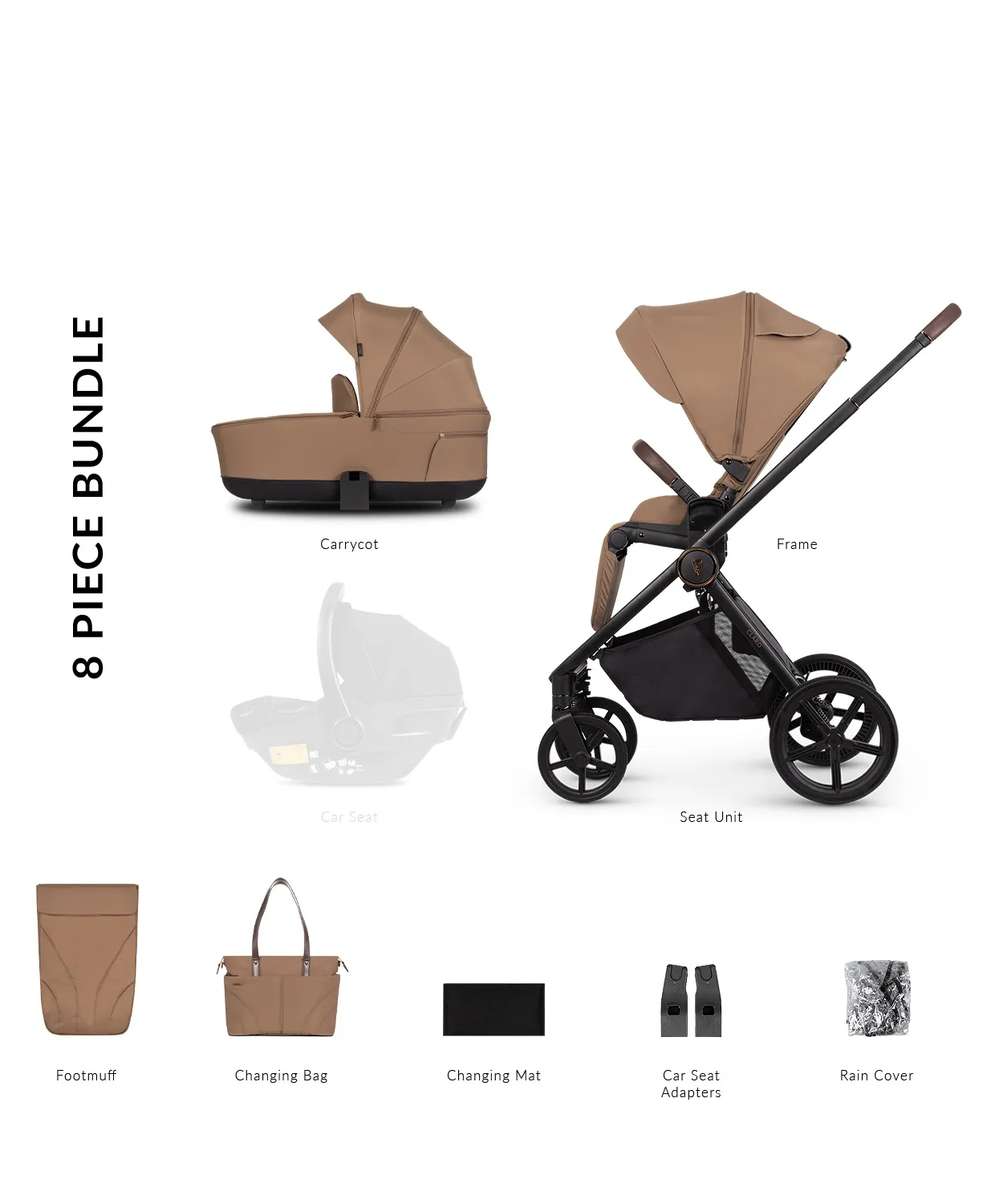 Venicci Claro 8 Piece 2in1 Travel System Caramel