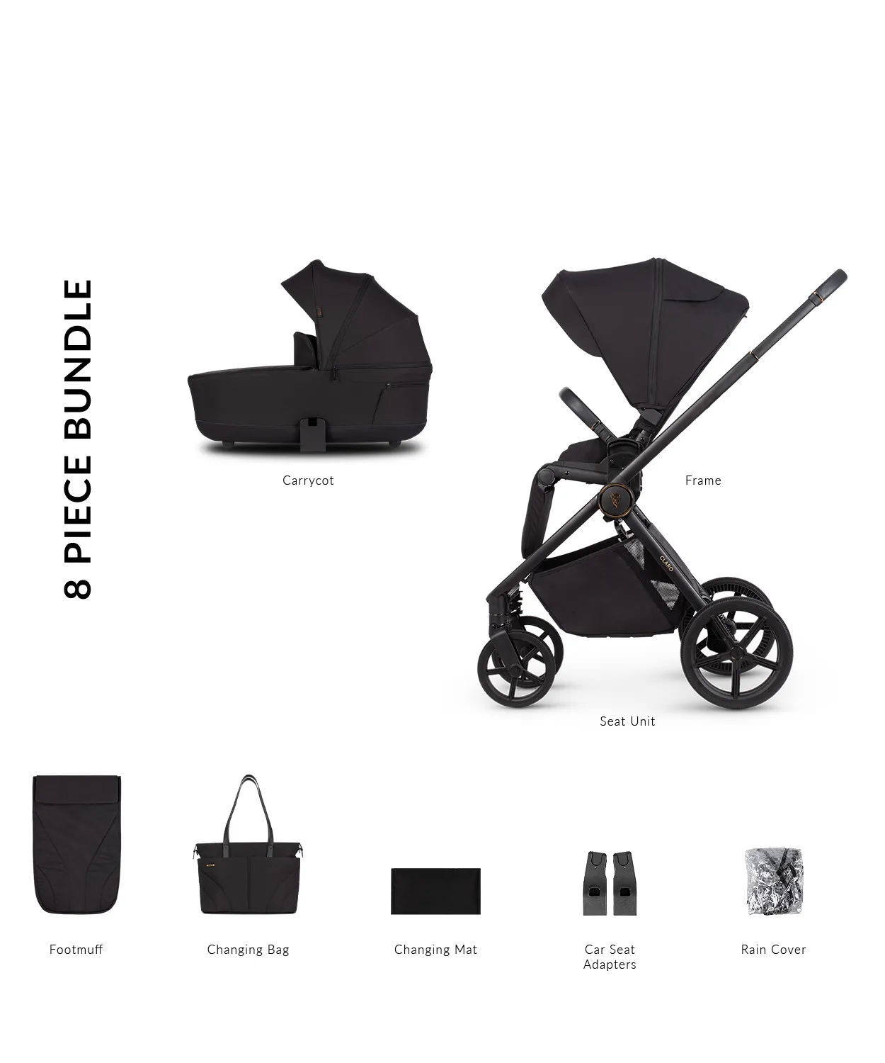 Venicci Claro 8 Piece 2in1 Travel System Noir