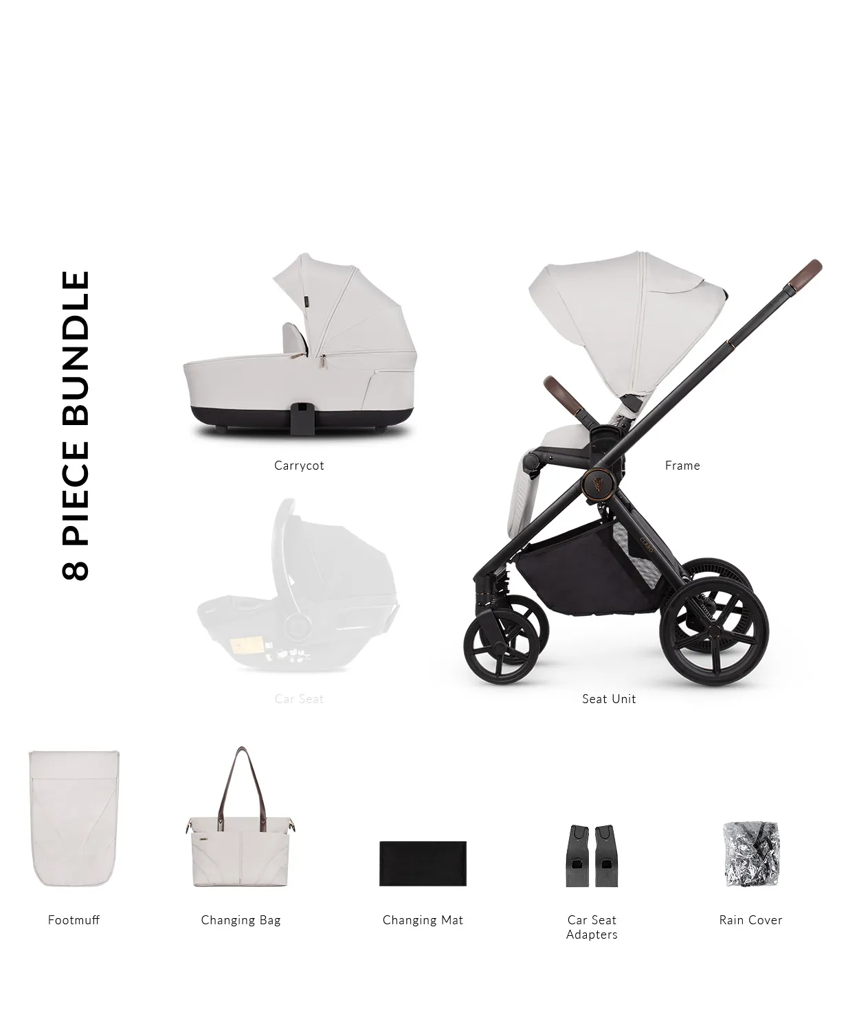 Venicci Claro 8 Piece 2in1 Travel System Vanilla