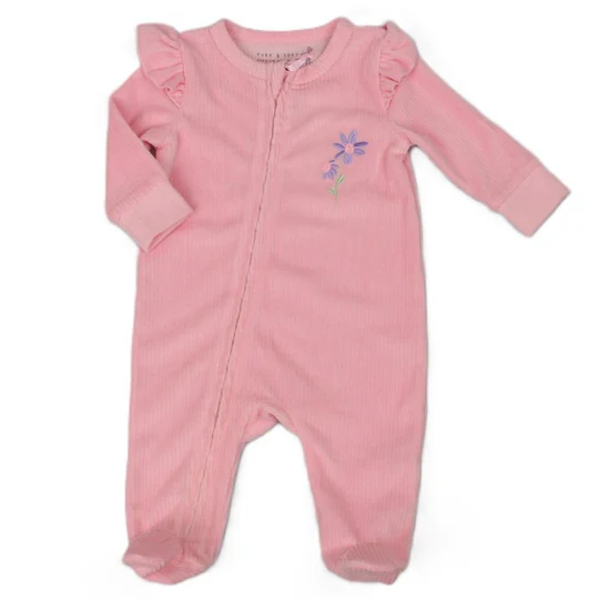 PURE AND SOFT baby grow pink flower all in one h13513