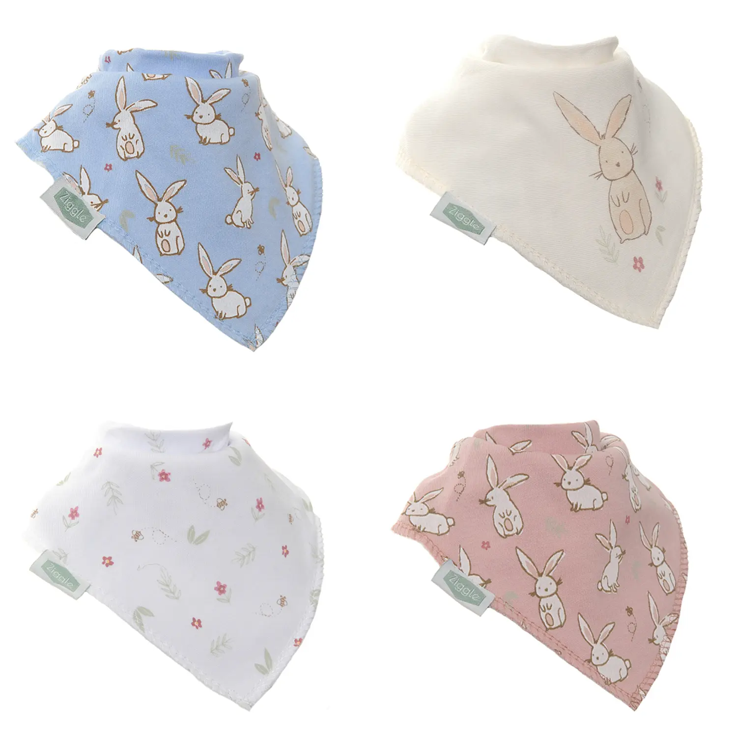 ZIGGLE bandana bibs 4pk rabbits ZBBB4